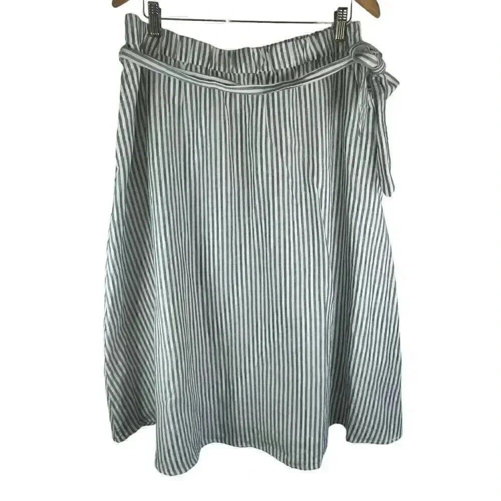 TALBOTS NWT Blue & White Striped Linen Cotton Blend Midi A-Line Skirt Size XLP‎